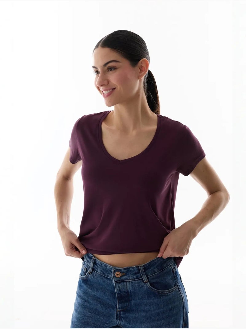 T-shirt feminino em modal penti Vermelho bordô - Kiabi