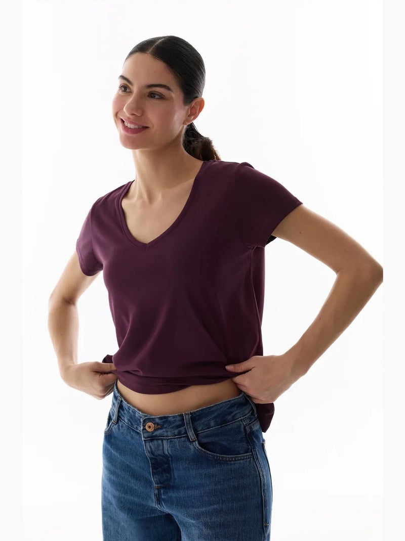 T-shirt feminino em modal penti Vermelho bordô - Kiabi