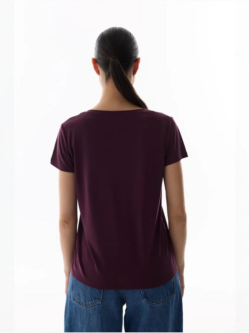 T-shirt feminino em modal penti Vermelho bordô - Kiabi