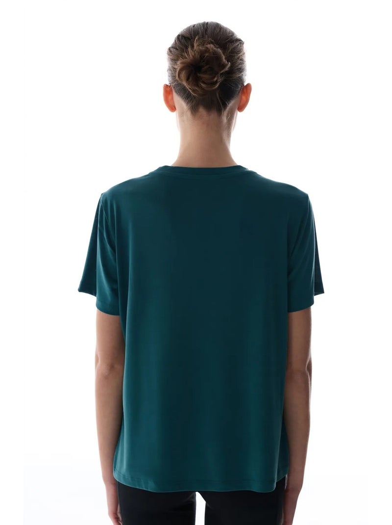 T-shirt feminino gola redonda penti Azul-petróleo - Kiabi