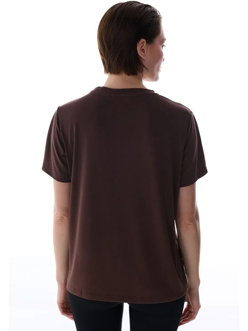 T-shirt feminino gola redonda penti Castanho-chocolate - Kiabi