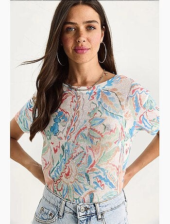 T-shirt floral de manga curta com decote redondo lucci