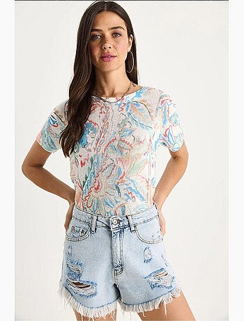 T-shirt floral de manga curta com decote redondo lucci