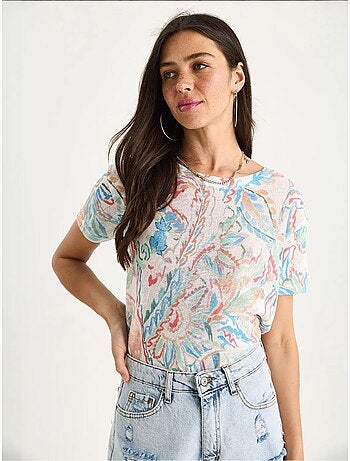 T-shirt floral de manga curta com decote redondo lucci