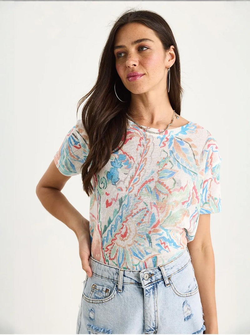 T-shirt floral de manga curta com decote redondo lucci Azul-safira - Kiabi