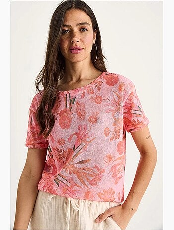 T-shirt floral de manga curta com decote redondo lucci
