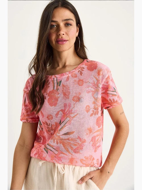 T-shirt floral de manga curta com decote redondo lucci - Kiabi T-shirt floral de manga curta com decote redondo lucci - Kiabi