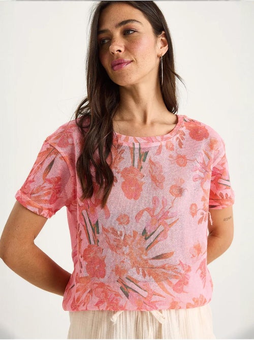 T-shirt floral de manga curta com decote redondo lucci - Kiabi T-shirt floral de manga curta com decote redondo lucci - Kiabi