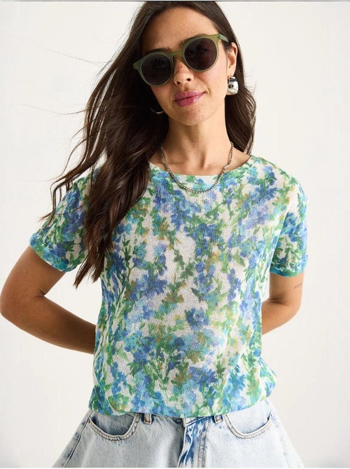 T-shirt floral de manga curta com decote redondo lucci - Kiabi T-shirt floral de manga curta com decote redondo lucci - Kiabi