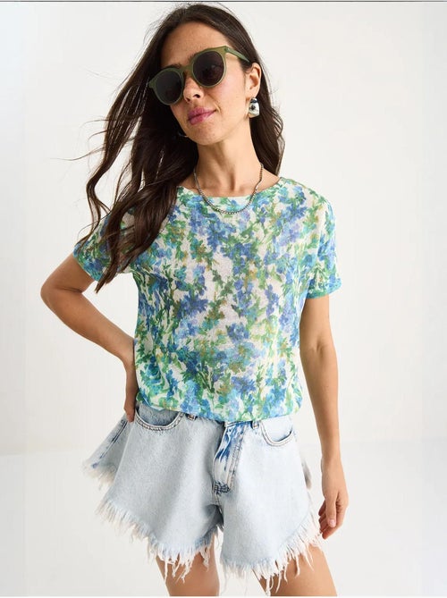 T-shirt floral de manga curta com decote redondo lucci - Kiabi T-shirt floral de manga curta com decote redondo lucci - Kiabi