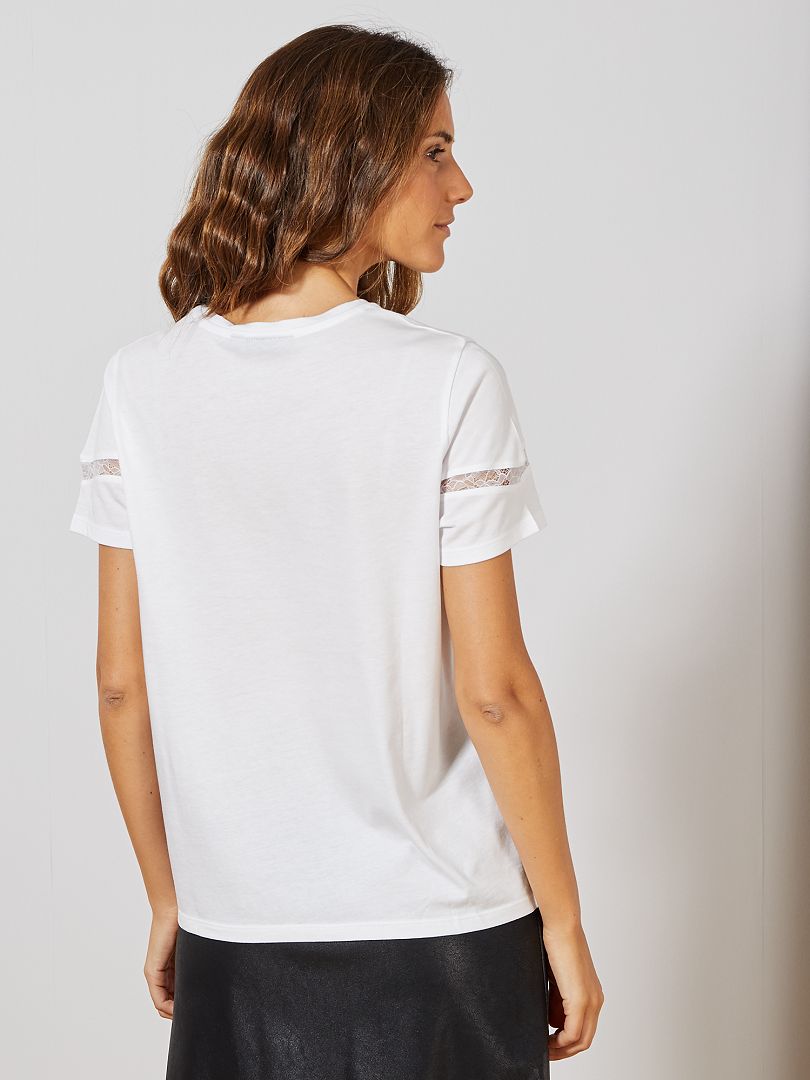 T Shirt Fluida Com Pormenor De Renda Branco Kiabi