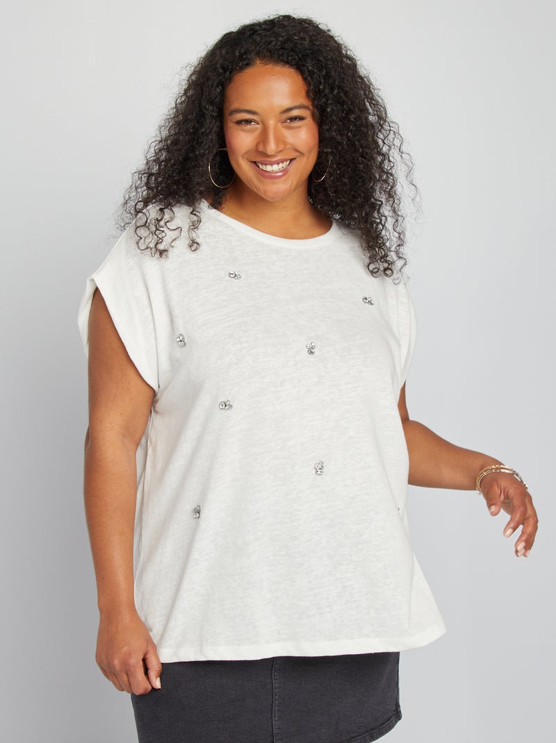 T-shirt fluida e leve com joias de fantasia BRANCO - Kiabi