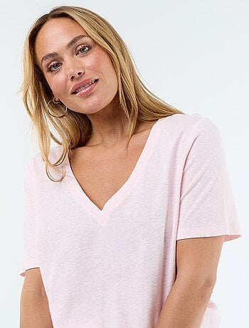 T-shirt fluida em linho misto