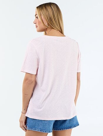 T-shirt fluida em linho misto
