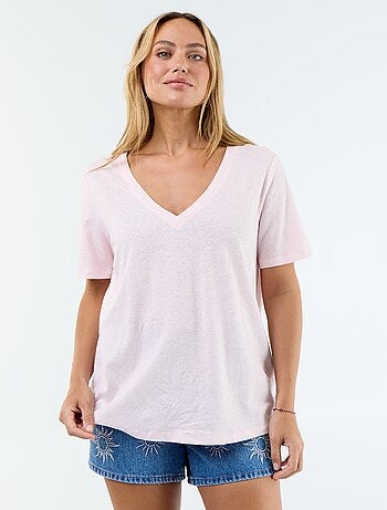 T-shirt fluida em linho misto