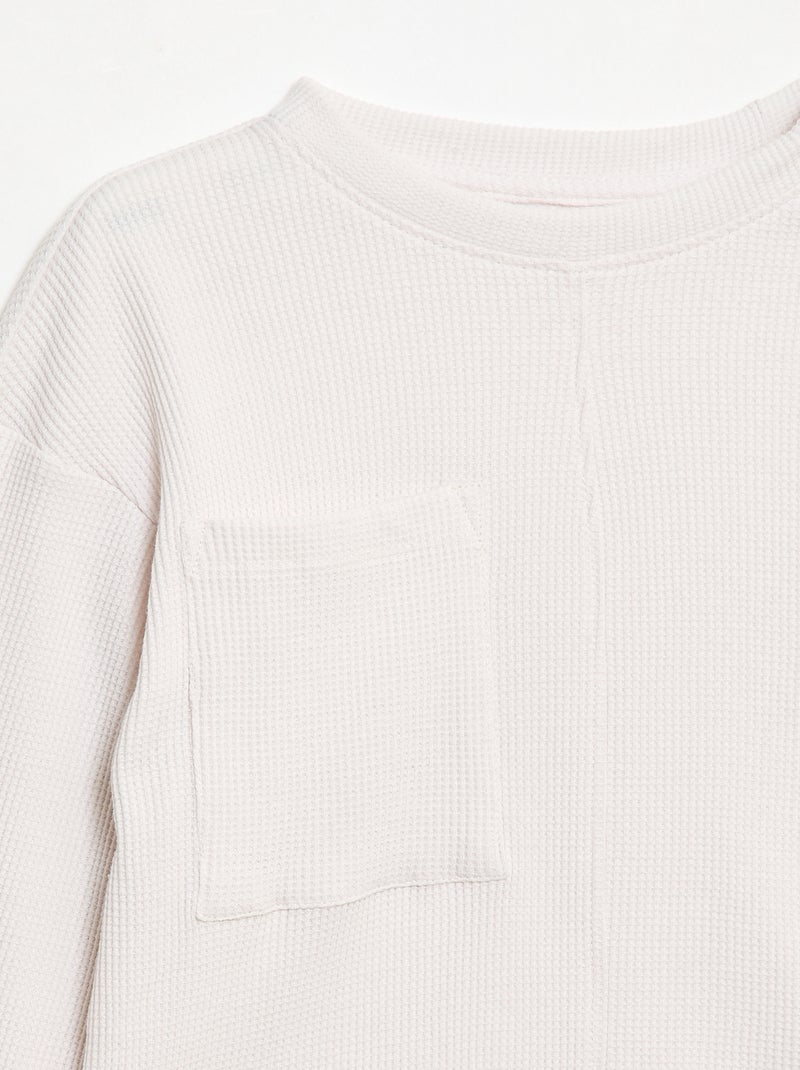 T-shirt folgado em algodão texturizado liso Branco - Kiabi