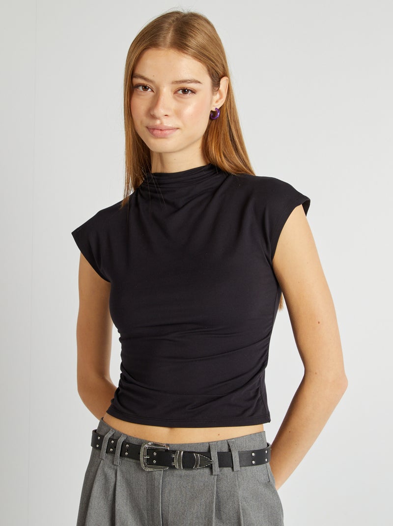 T-shirt franzida dos lados Preto - Kiabi