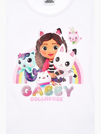 T-shirt gabby's dollhouse branco menina | licença oficial