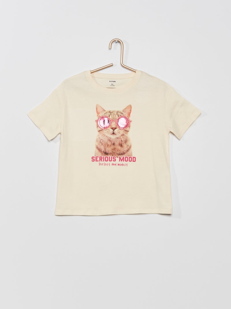 T-shirt 'gato' de gola redonda BEGE - Kiabi