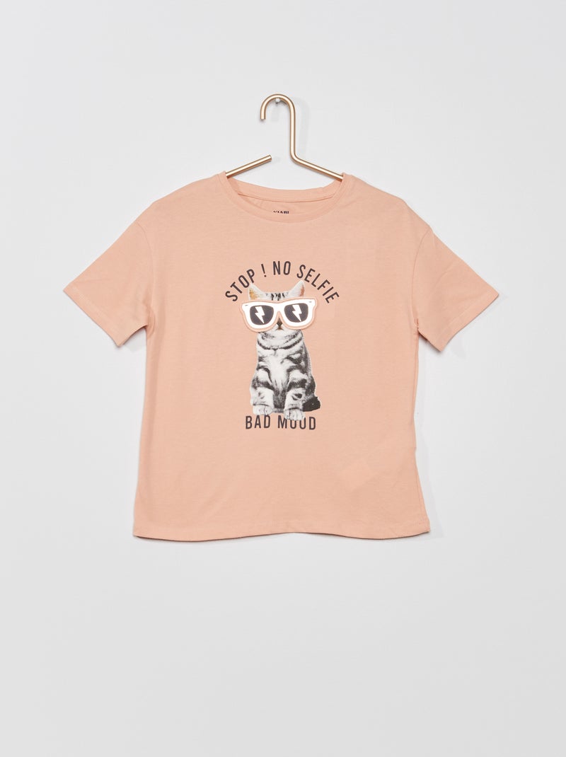 T-shirt 'gato' de gola redonda ROSA - Kiabi