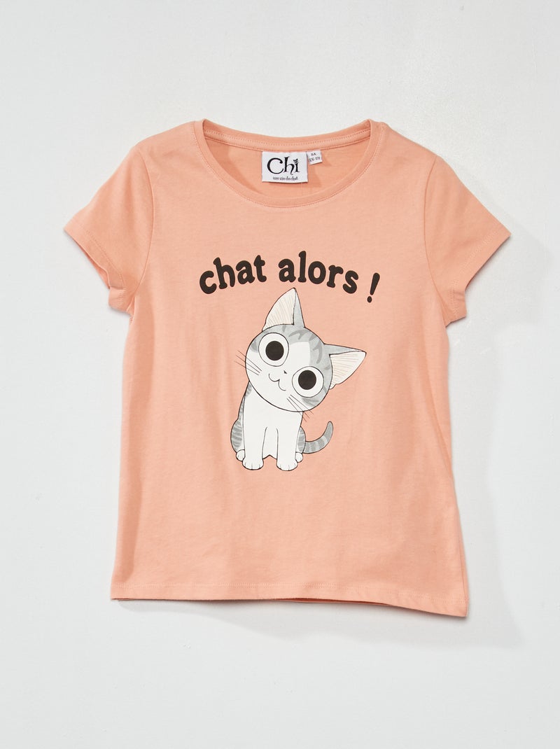 T-shirt 'gato' de gola redonda ROSA - Kiabi