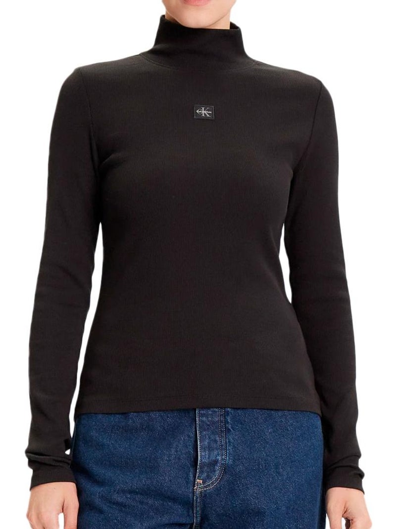 T-Shirt Gola Alta Castanha Calvin Klein Jeans para Mulher Castanho-capuccino - Kiabi