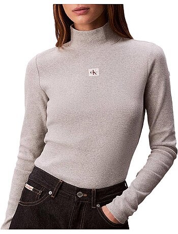T-Shirt Gola Alta Cinzenta para Mulher Calvin Klein Jeans Label