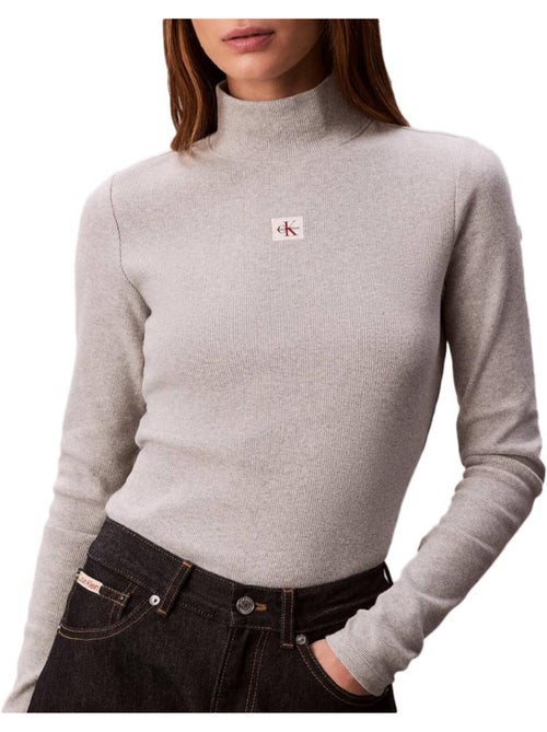 T-Shirt Gola Alta Cinzenta para Mulher Calvin Klein Jeans Label - Kiabi T-Shirt Gola Alta Cinzenta para Mulher Calvin Klein Jeans Label - Kiabi