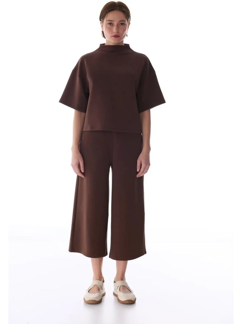 T-shirt gola alta em modal penti Castanho-chocolate - Kiabi
