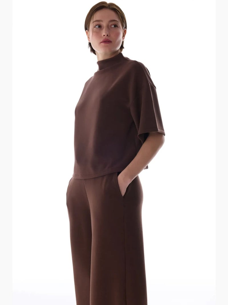 T-shirt gola alta em modal penti Castanho-chocolate - Kiabi