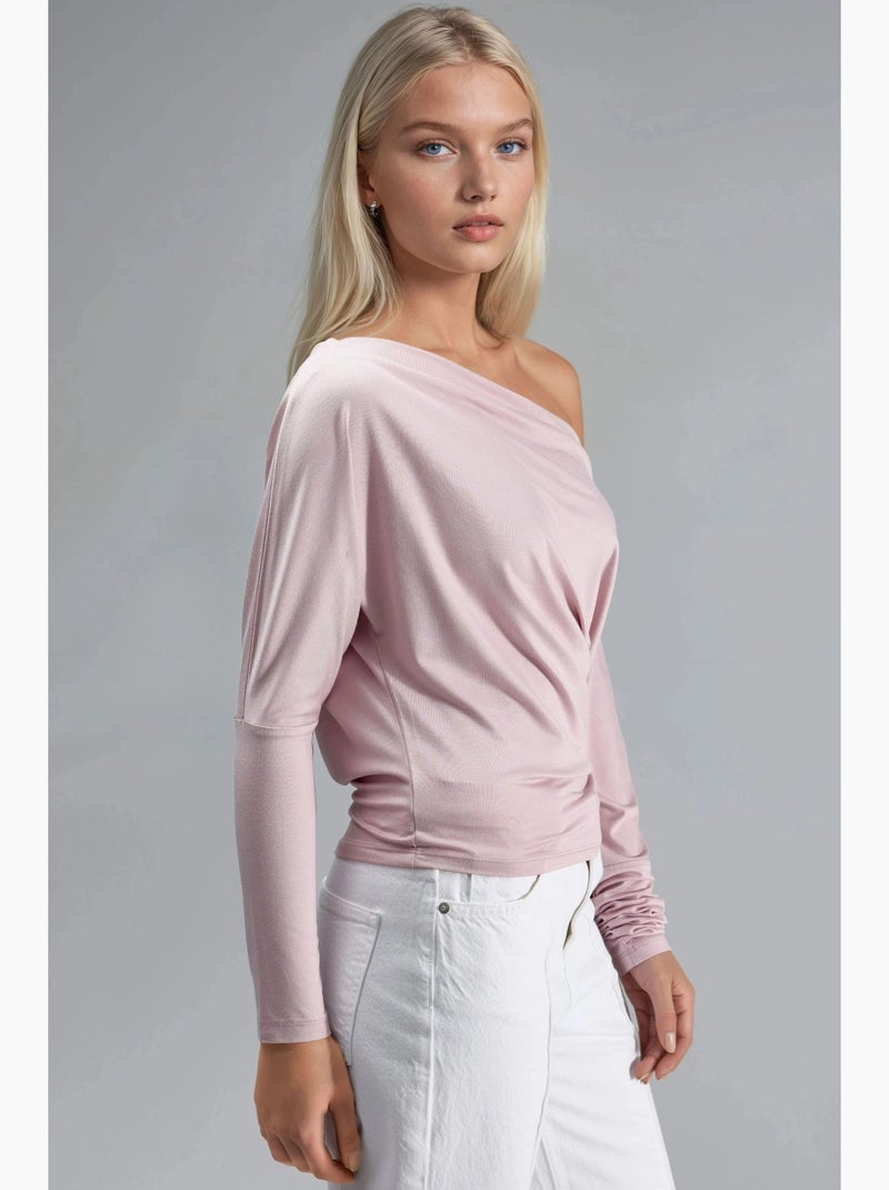 T-shirt gola barco drapeada manga comprida busem Rosa doce - Kiabi