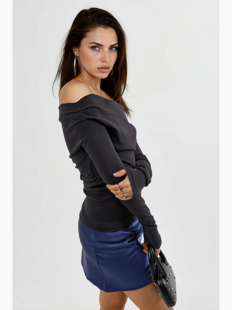 T-shirt gola barco justa manga comprida busem Preto - Kiabi