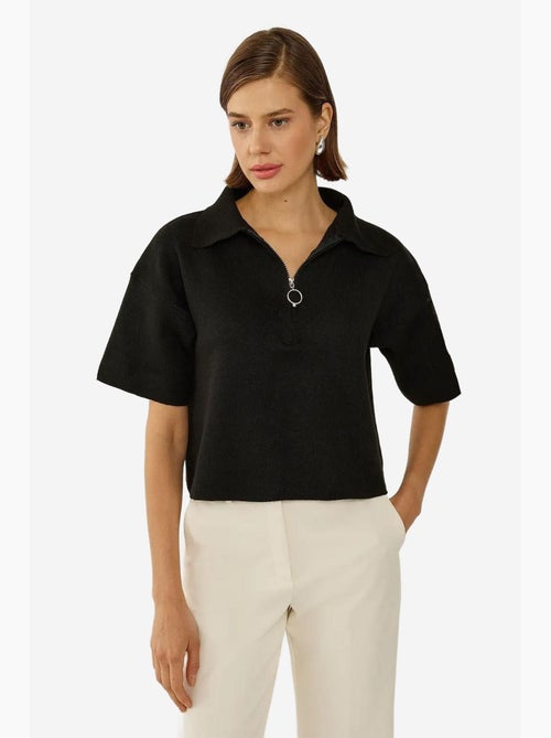 T-shirt gola com fecho malha manga curta hiccup - Kiabi