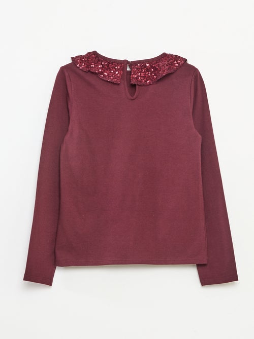 T-shirt gola grande com folho e lantejoulas liso - Kiabi