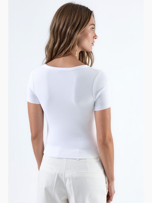 T-shirt gola redonda de malha manga curta com botões busem - Kiabi