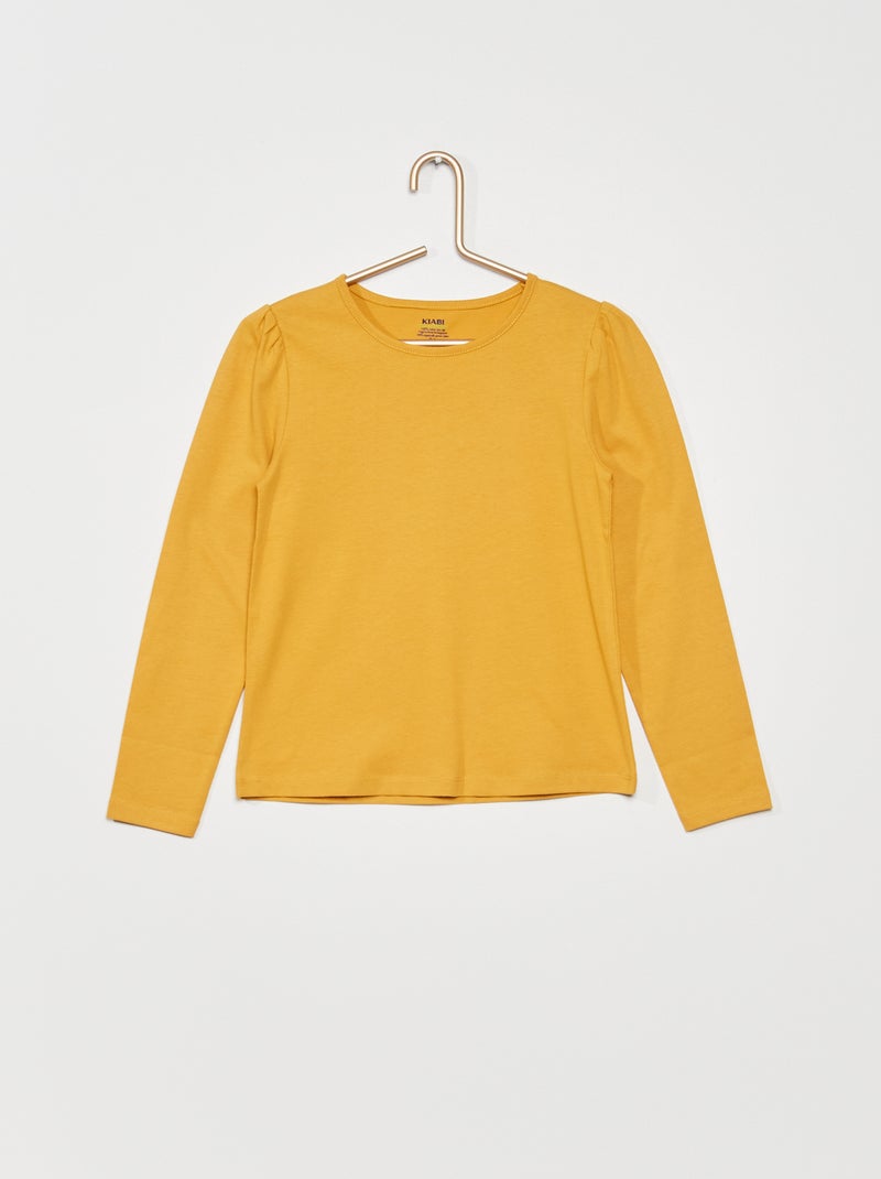 T-shirt gola redonda e franzido nos ombros AMARELO - Kiabi