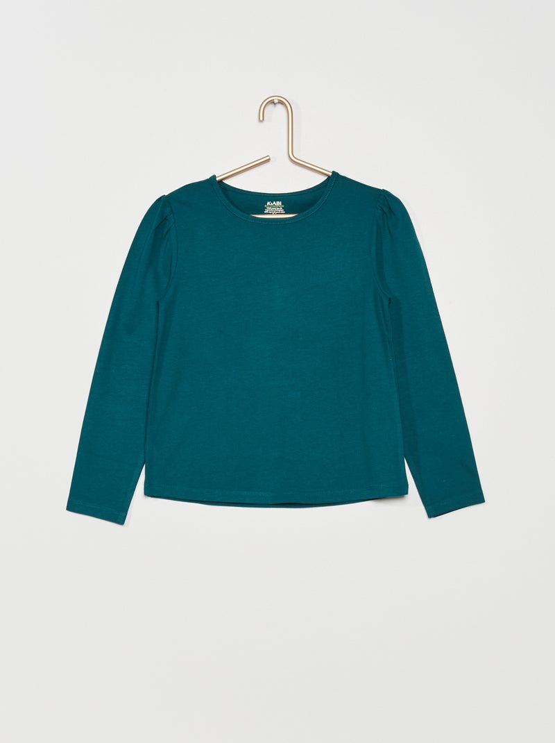 T-shirt gola redonda e franzido nos ombros Verde - Kiabi