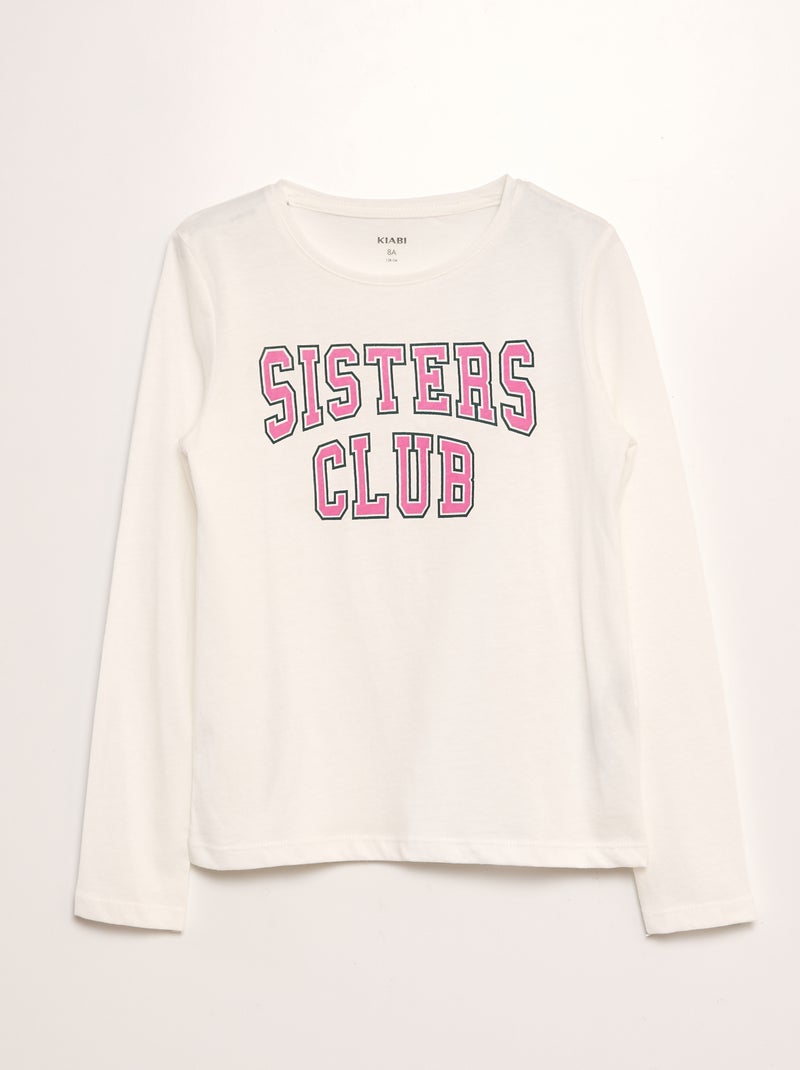 T-shirt gola redonda e mangas compridas Irmão e irmã BRANCO - Kiabi