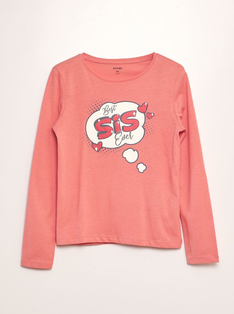 T-shirt gola redonda e mangas compridas Irmão e irmã ROSA - Kiabi
