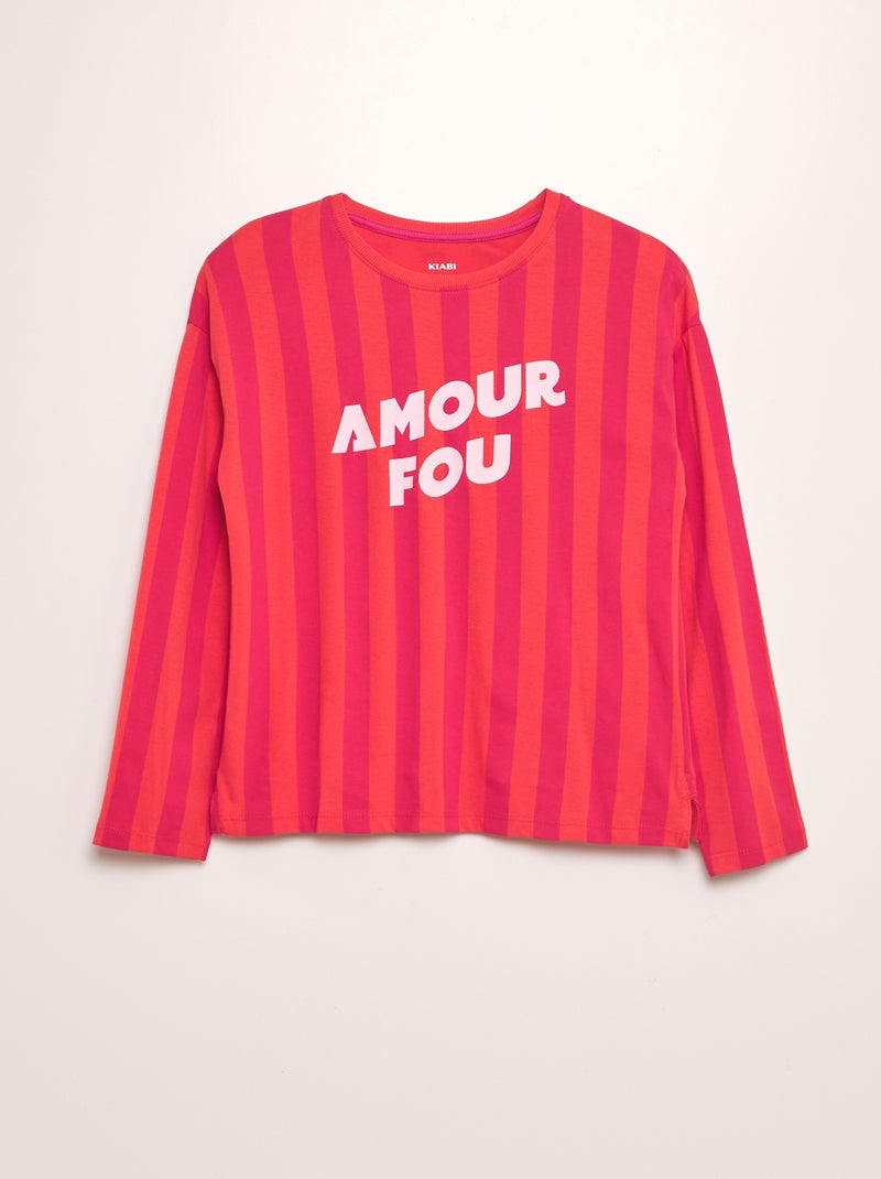 T-shirt gola redonda e mangas compridas Irmão e irmã ROSA - Kiabi