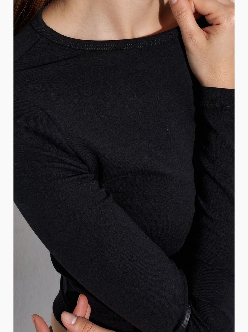 T-shirt gola redonda manga comprida busem Preto - Kiabi