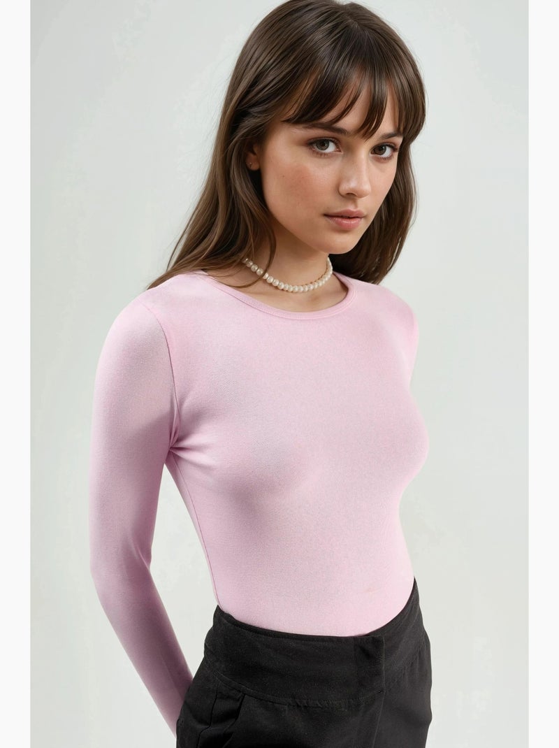 T-shirt gola redonda manga comprida busem Rosa-pálido - Kiabi