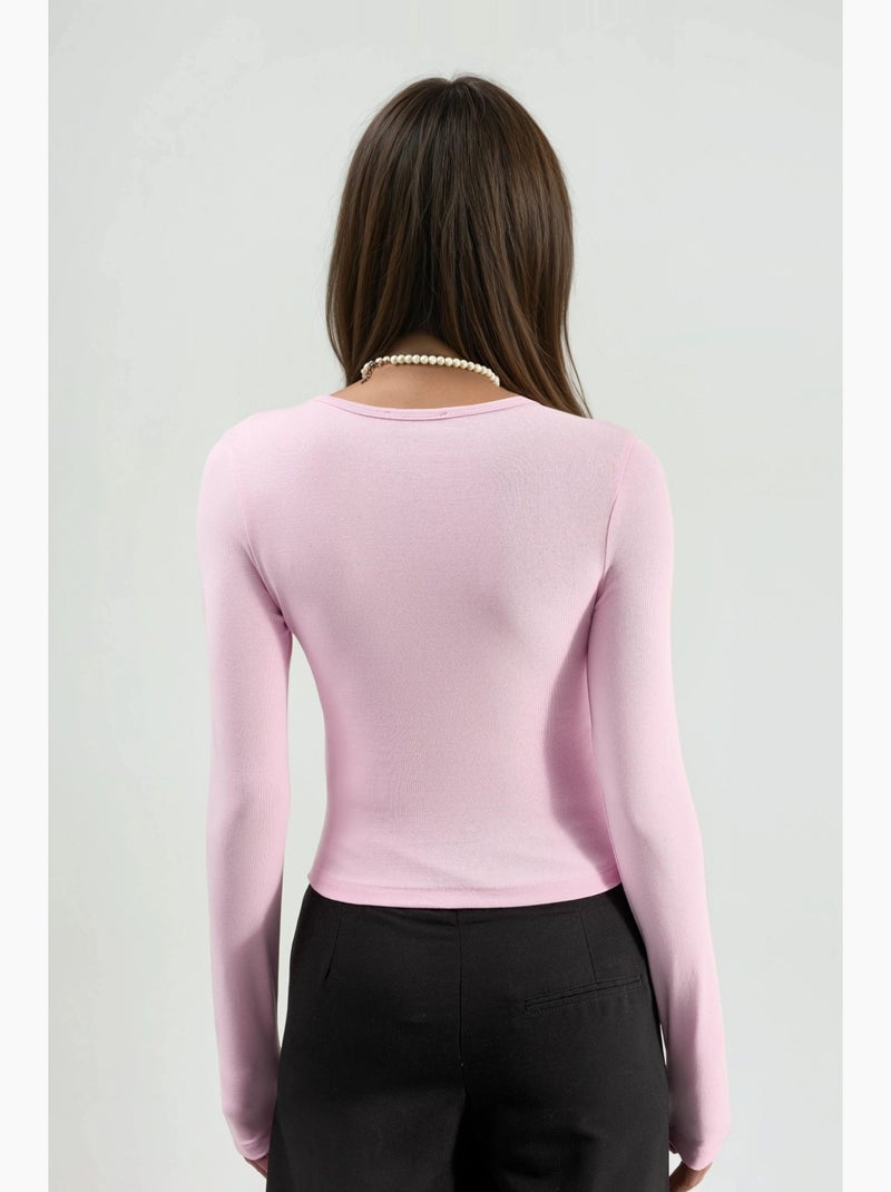 T-shirt gola redonda manga comprida busem Rosa-pálido - Kiabi