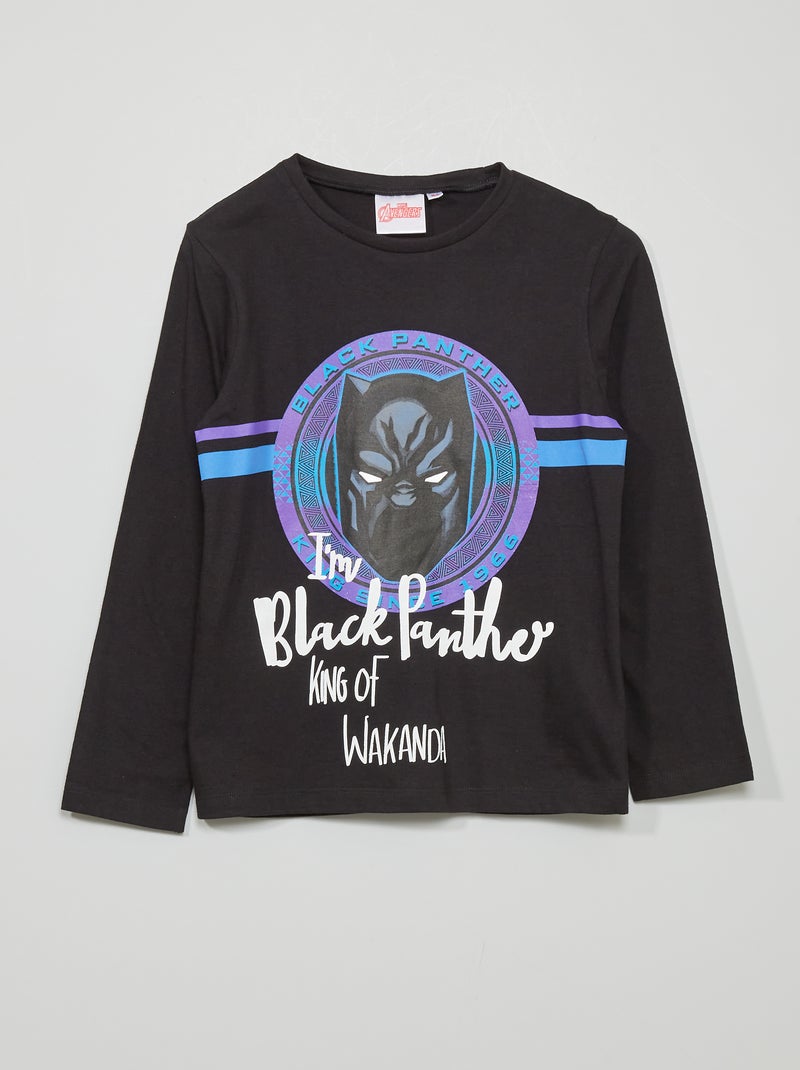 T-shirt gola redonda 'Pantera Negra' Preto - Kiabi