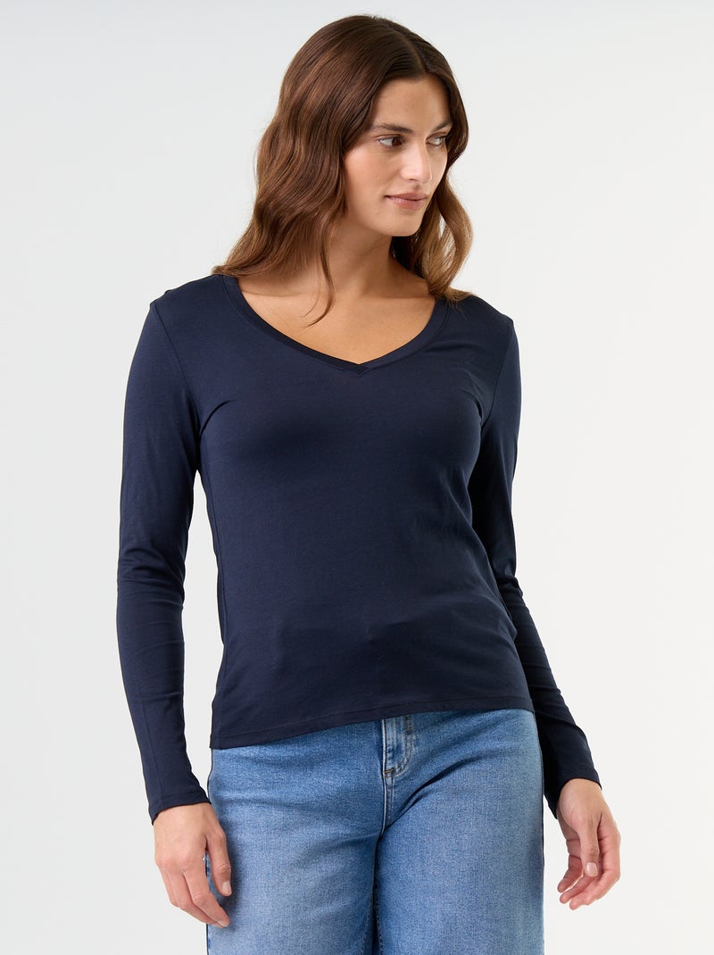T-shirt gola V Azul - Kiabi