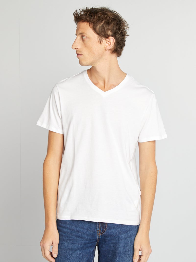T-shirt gola V Branco - Kiabi