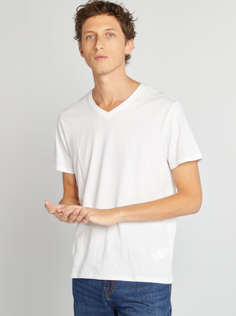 T-shirt gola V Branco - Kiabi