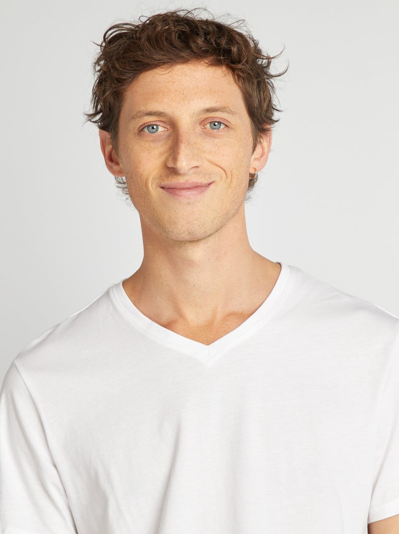 T-shirt gola V Branco - Kiabi