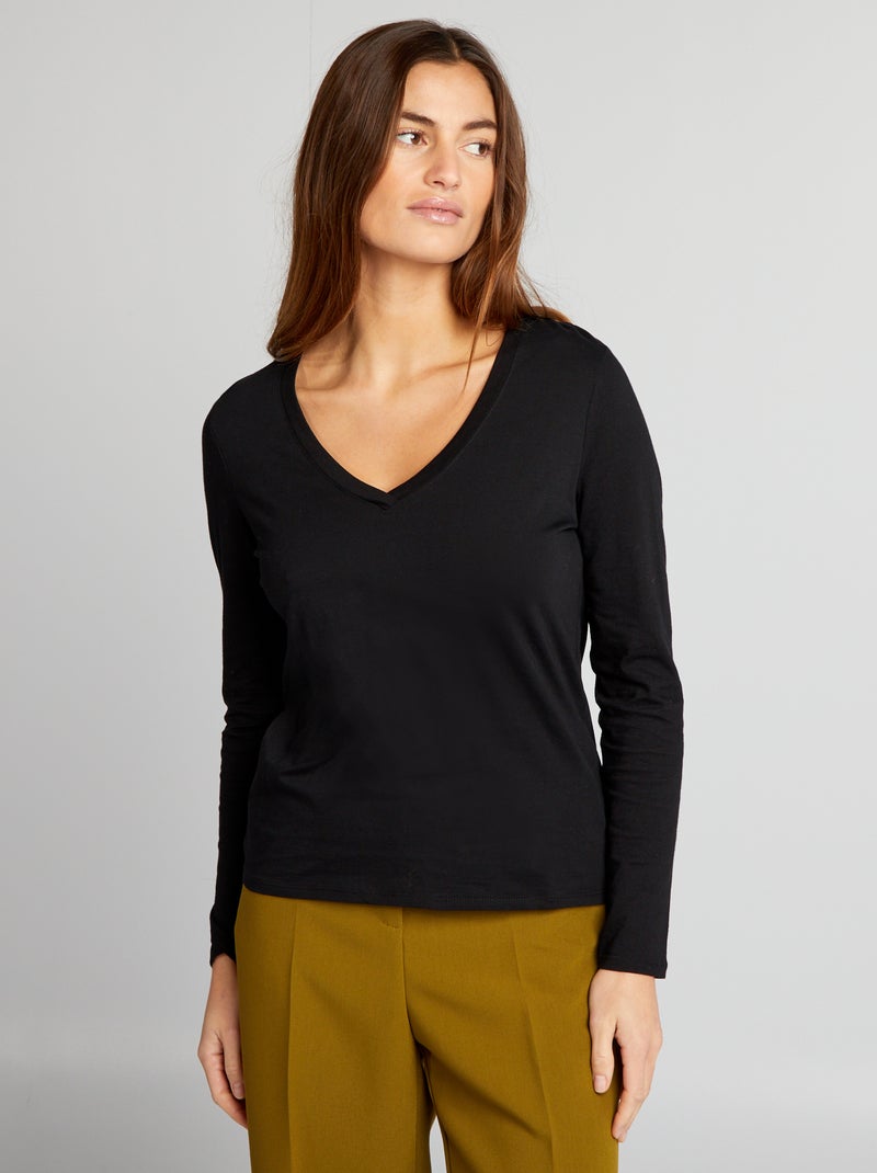 T-shirt gola V Preto - Kiabi