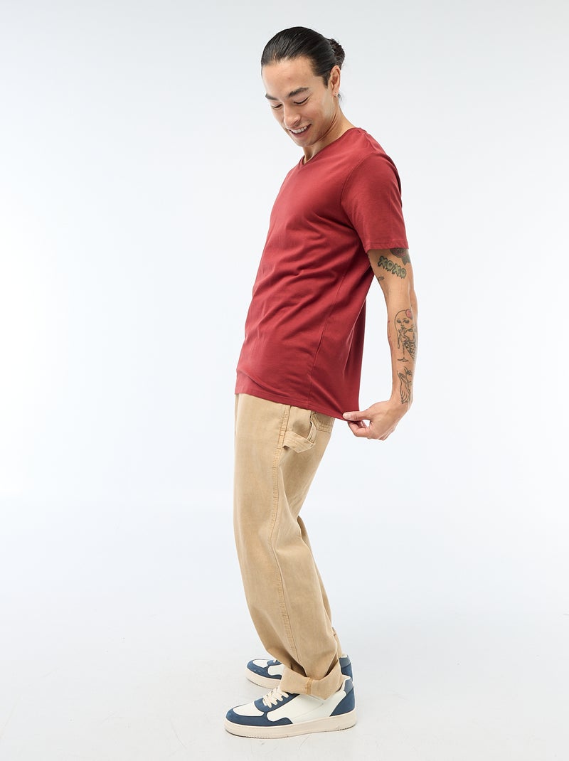 T-shirt gola V Vermelho - Kiabi